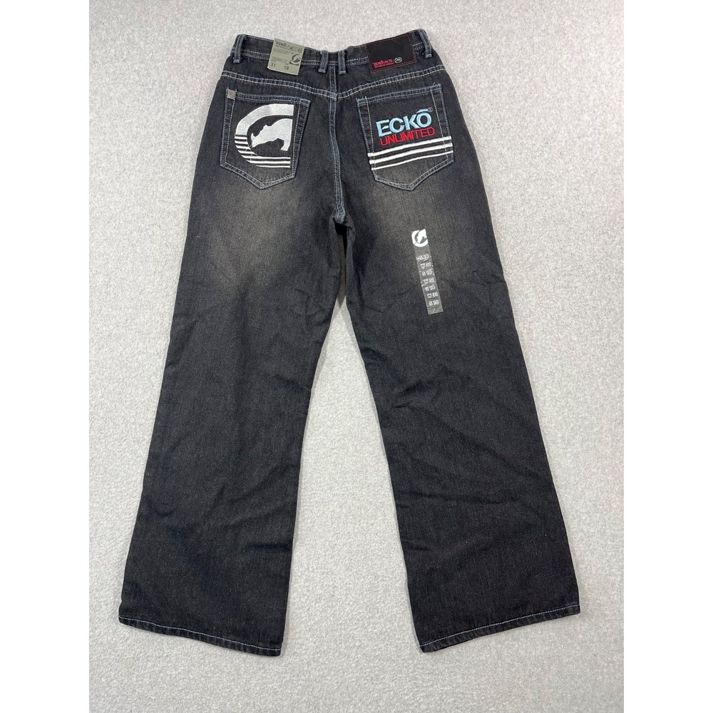 Ecko Unltd Jeans Mens 28x30 Black Baggy Straight Wide Leg Grunge Skater